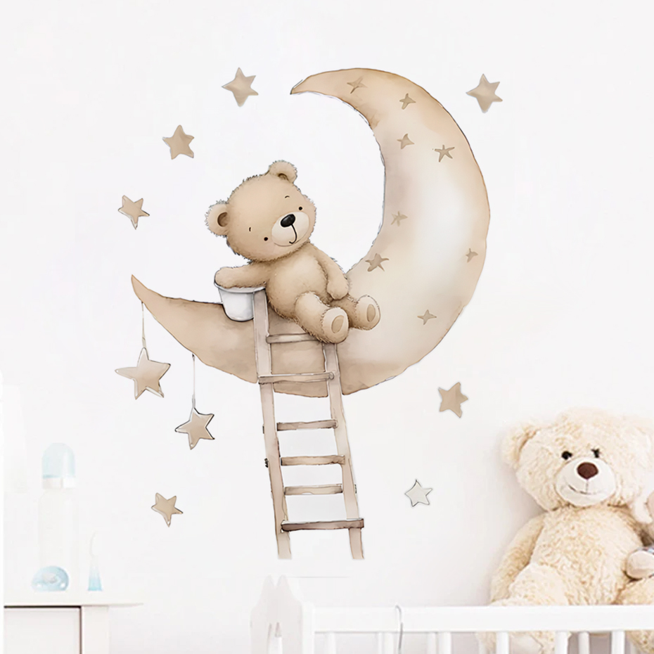 Baby Nursery Decor Girl - Cute Bear Star Cloud Wall Stickers