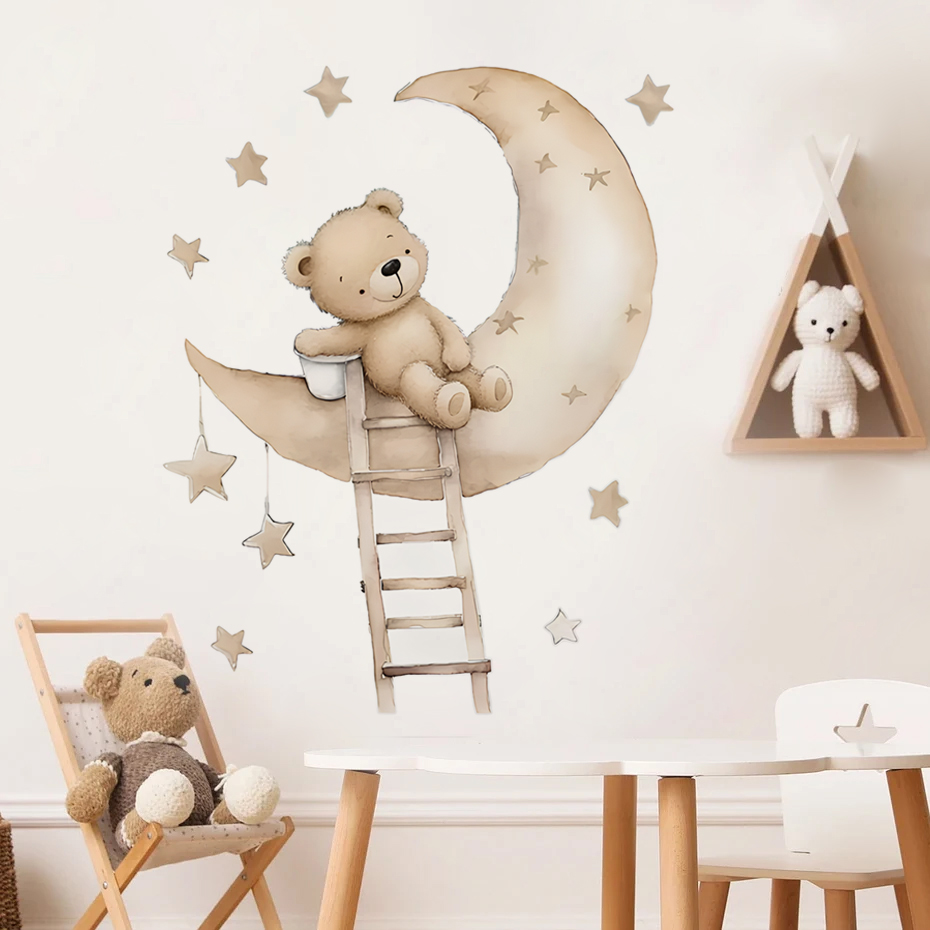 Cute Bear Star Cloud Wall Stic - Baby Nursery Decor Girl 评论和价格