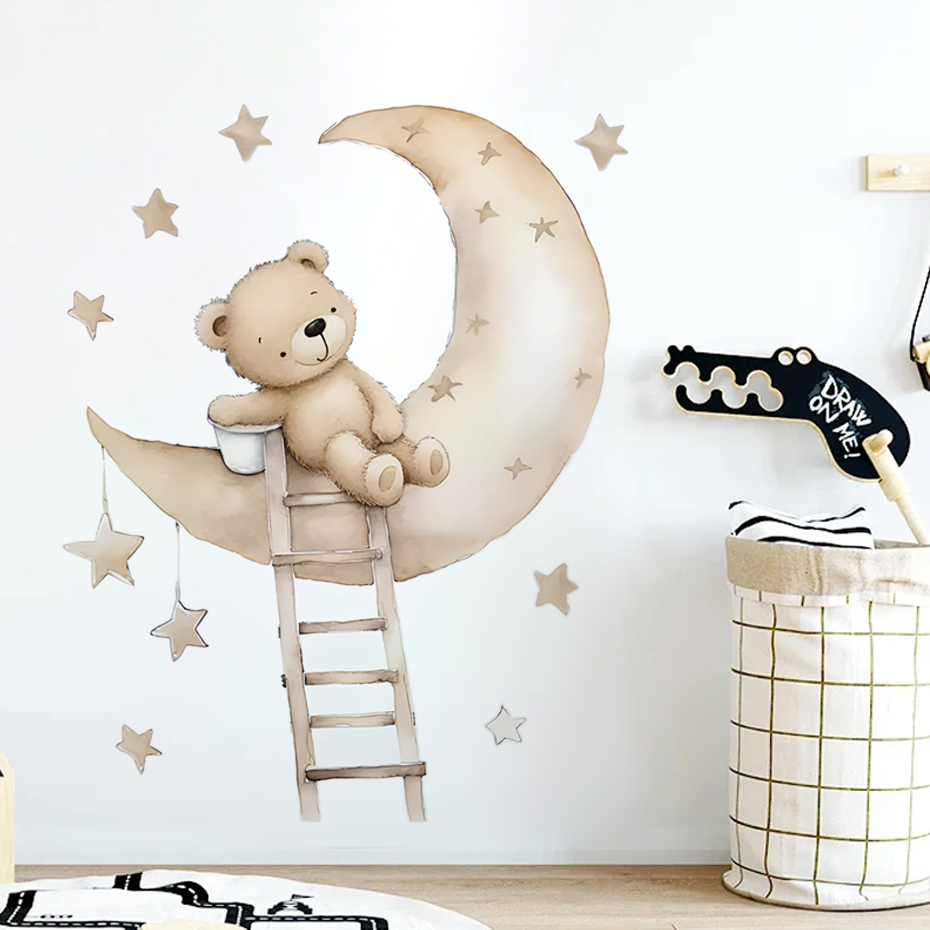 Cute Bear Star Cloud Wall Stic - Baby Nursery Decor Girl 评论和价格