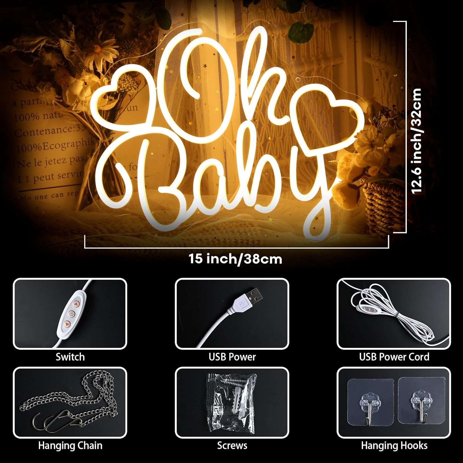 Oh Baby Neon Sign LED Marquee  - Baby Nursery Wall Lights 评论和价格