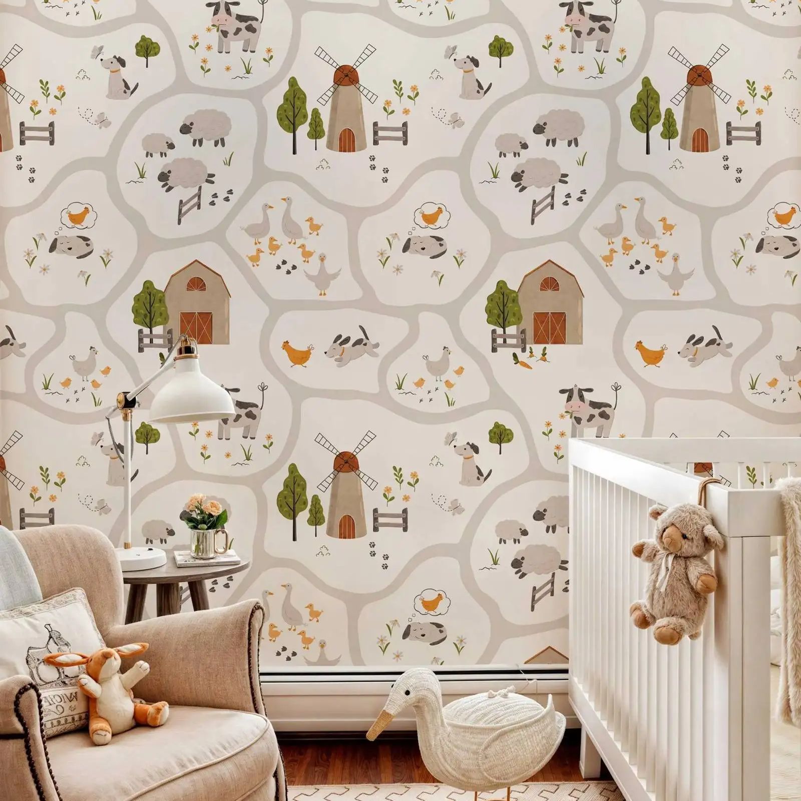 Cute Farm Animals Kids Wallpap - Baby Nursery Peel And Stick Wallpaper 评论和价格
