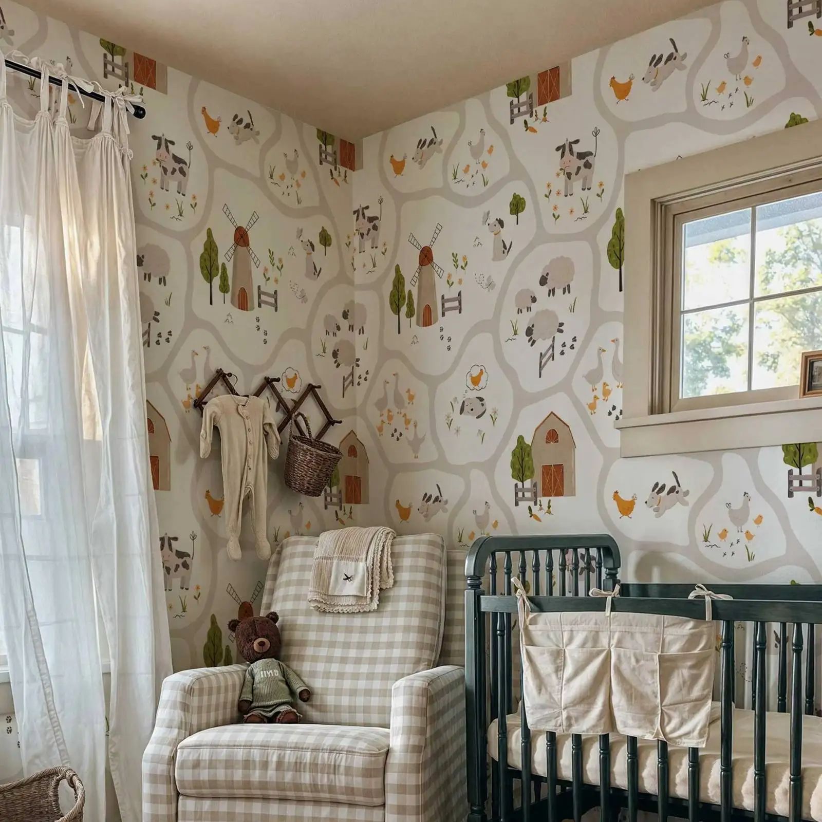 Cute Farm Animals Kids Wallpap - Baby Nursery Peel And Stick Wallpaper 评论和价格