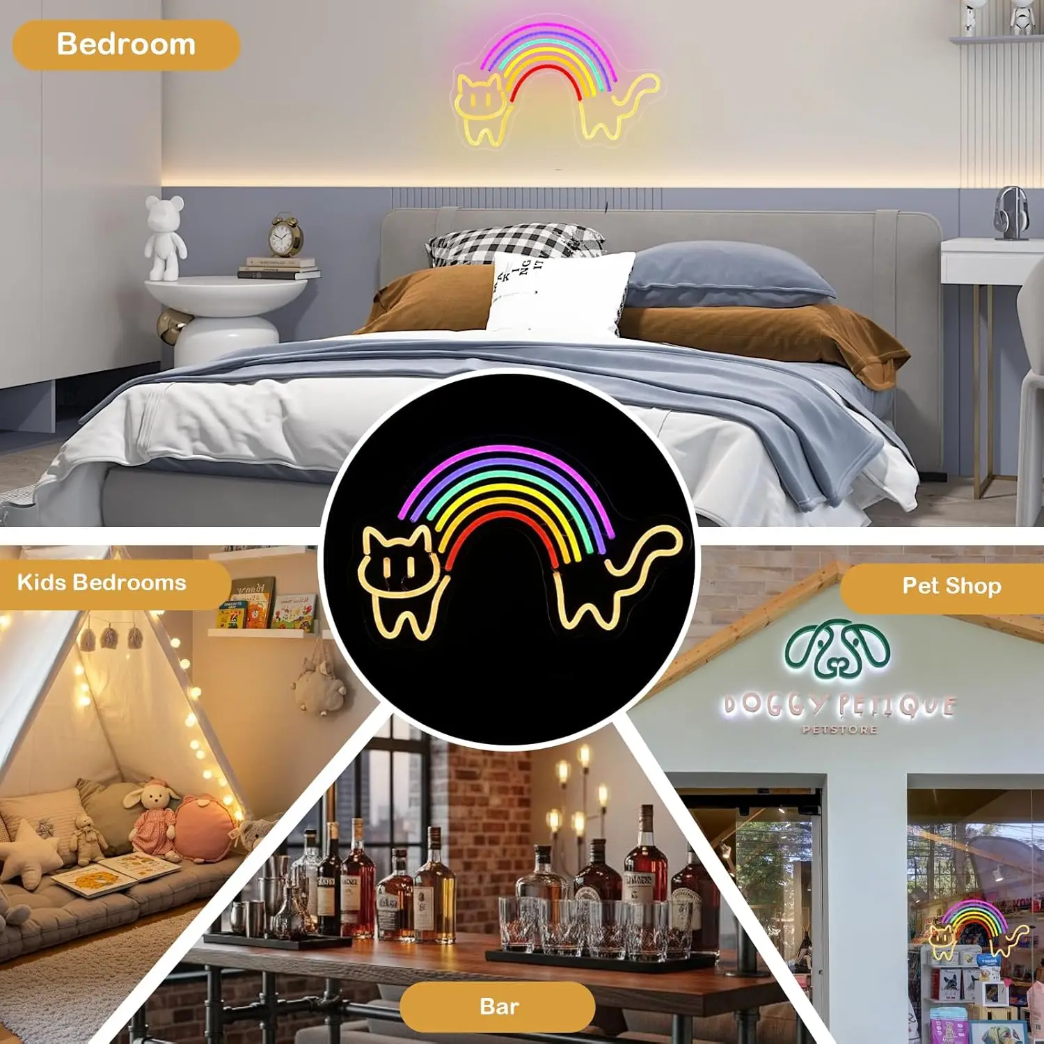 Rainbow Cat Neon Sign Cute Cat - Baby Nursery Wall Lights 评论和价格