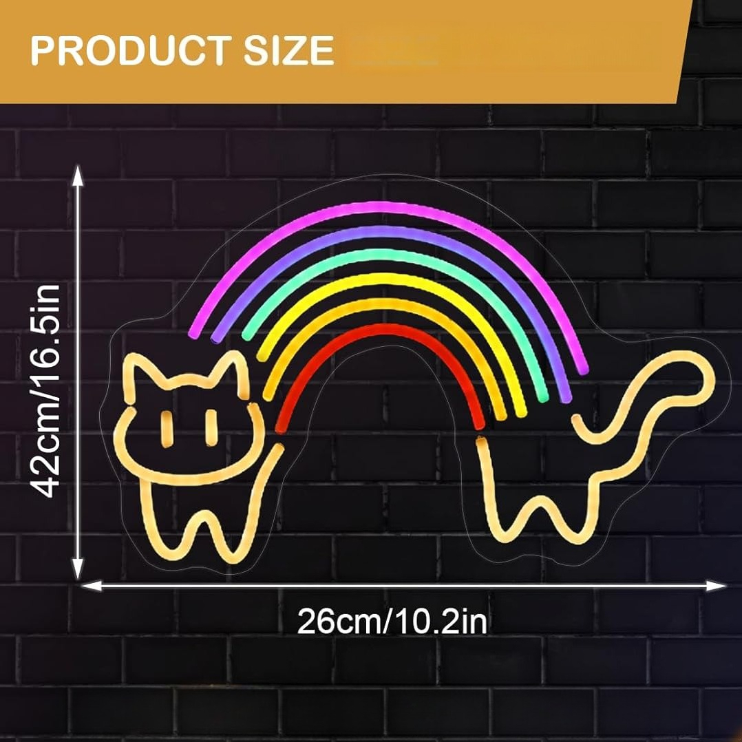 Rainbow Cat Neon Sign Cute Cat - Baby Nursery Wall Lights 评论和价格