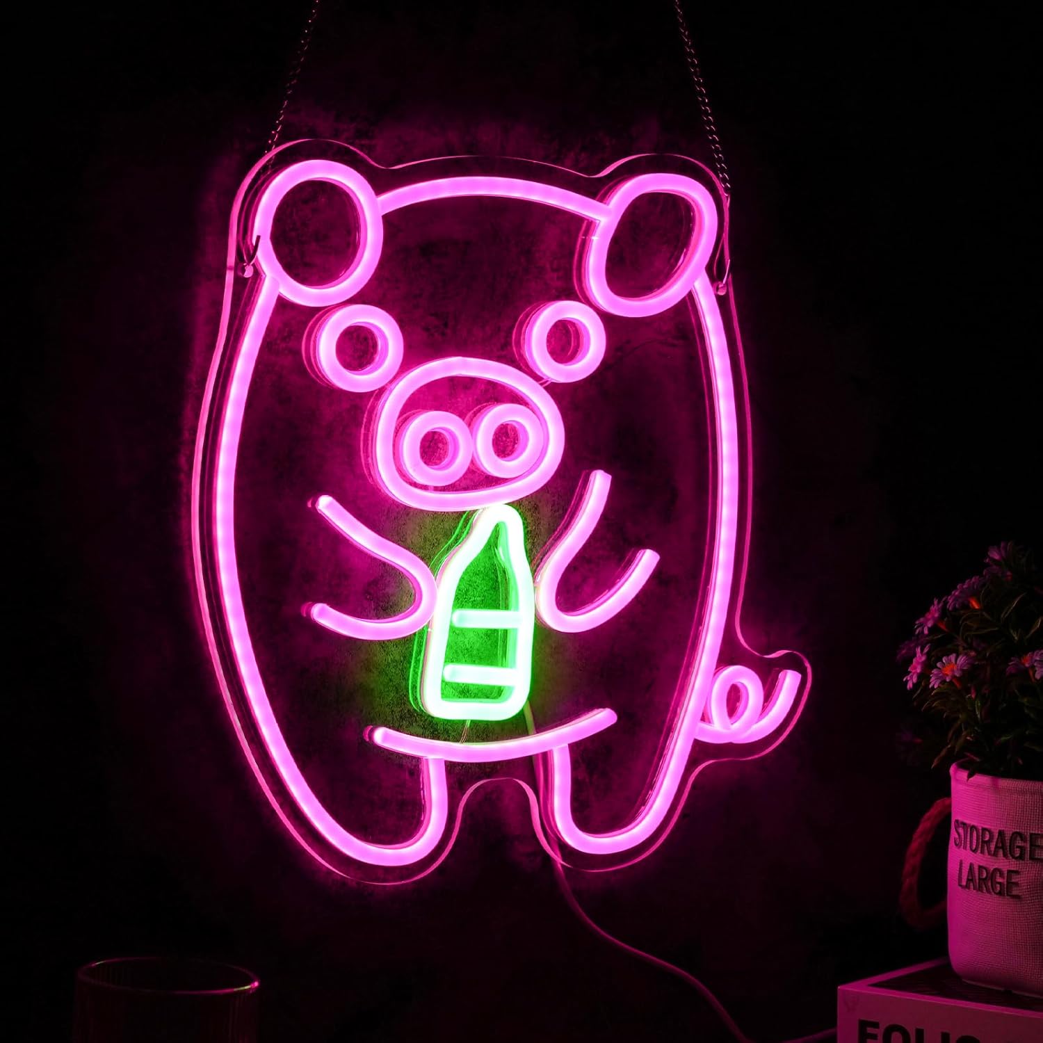 Baby Pig Milk Bottle Neon Sign - Baby Nursery Wall Lights 评论和价格