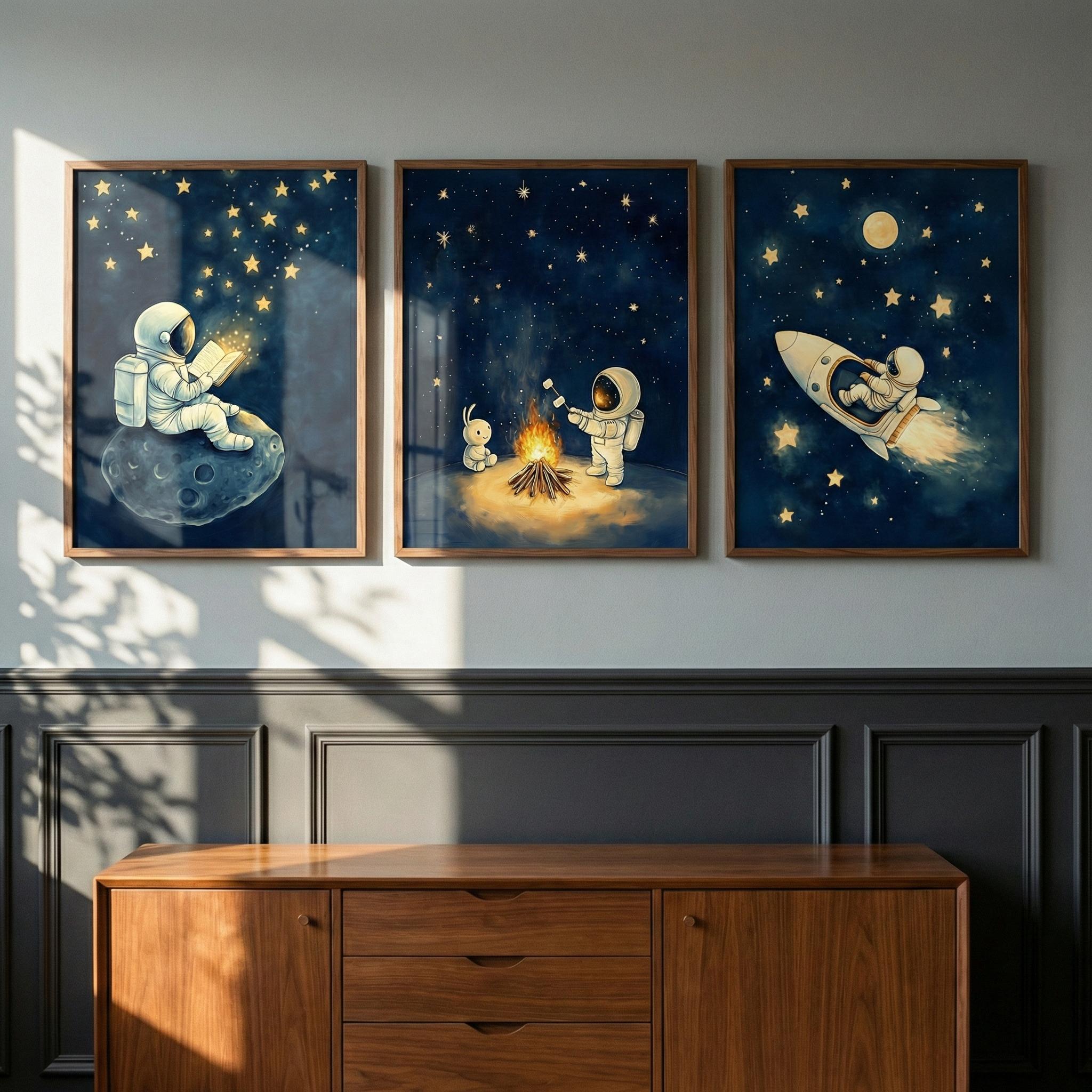 Astronaut Space Wall Art Set o - Baby Nursery Frames 评论和价格