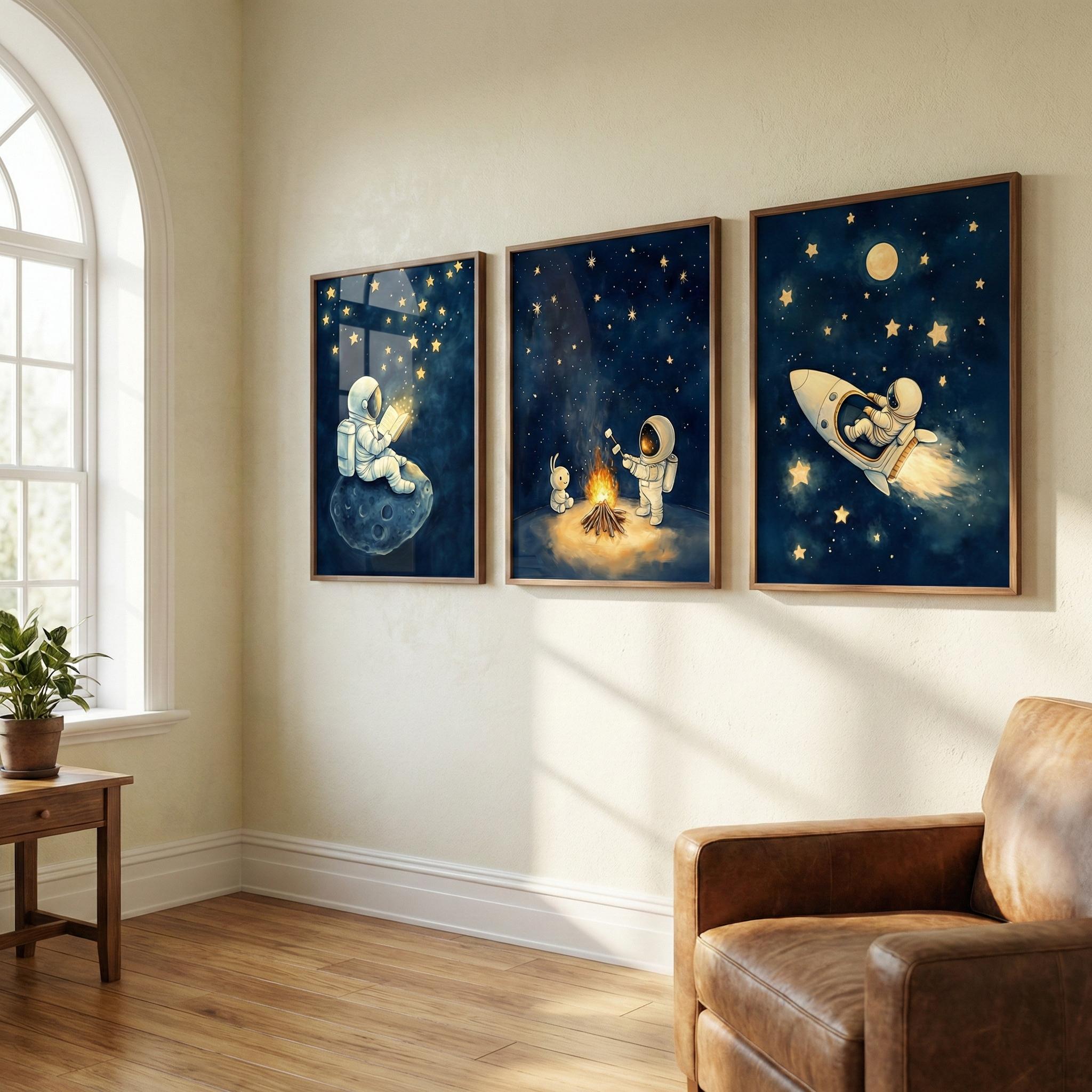 Astronaut Space Wall Art Set o - Baby Nursery Frames 评论和价格