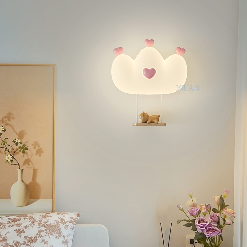 Romantic Pink Crown Wall Lamps - Baby Nursery Wall Lights 评论和价格