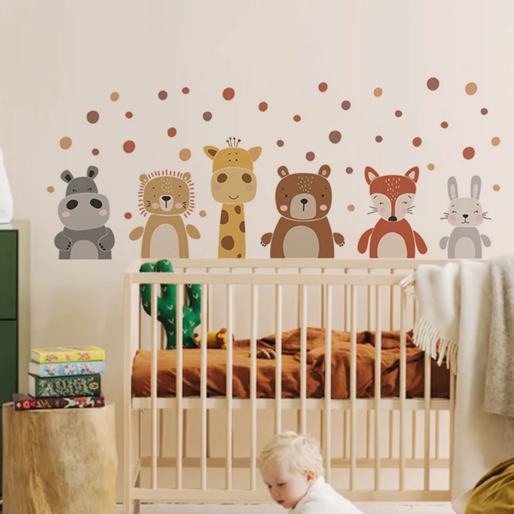 Boho Cute Giraffe Bear Animals - Baby Nursery Peel And Stick Wallpaper 评论和价格