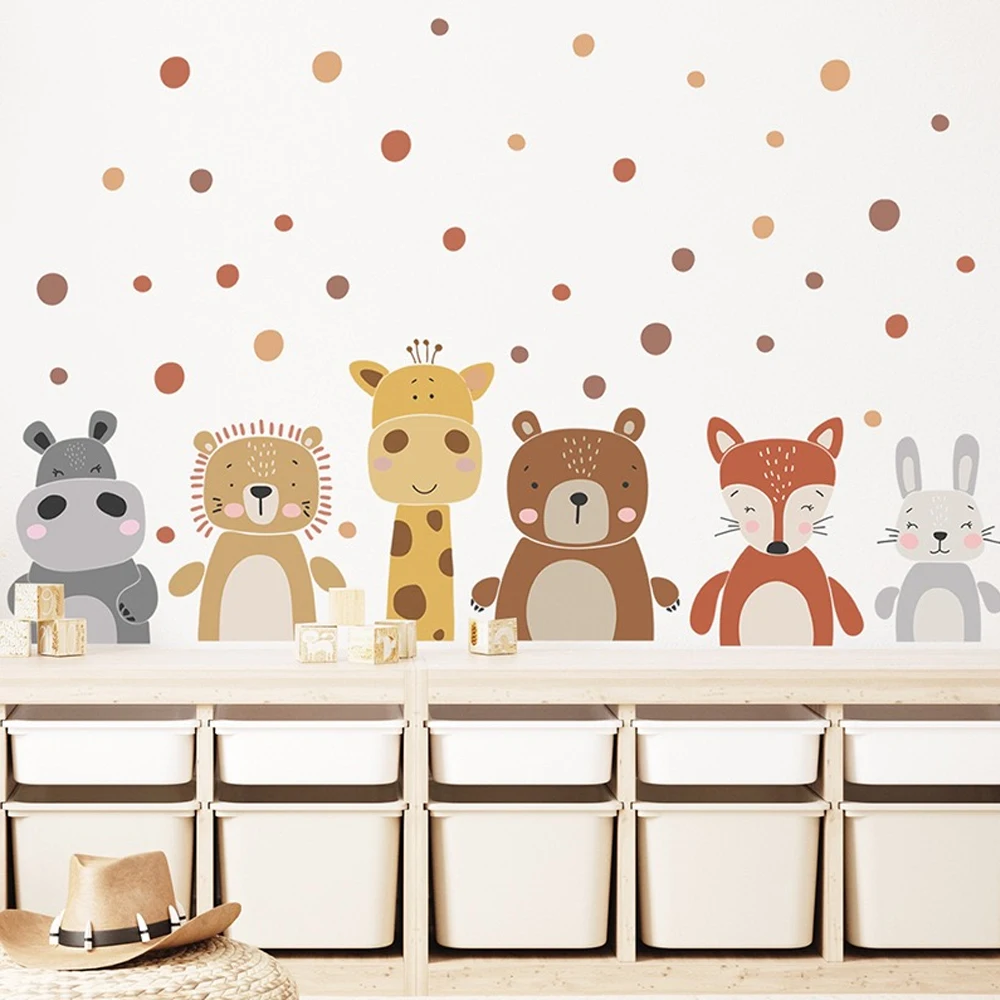 Boho Cute Giraffe Bear Animals - Baby Nursery Peel And Stick Wallpaper 评论和价格