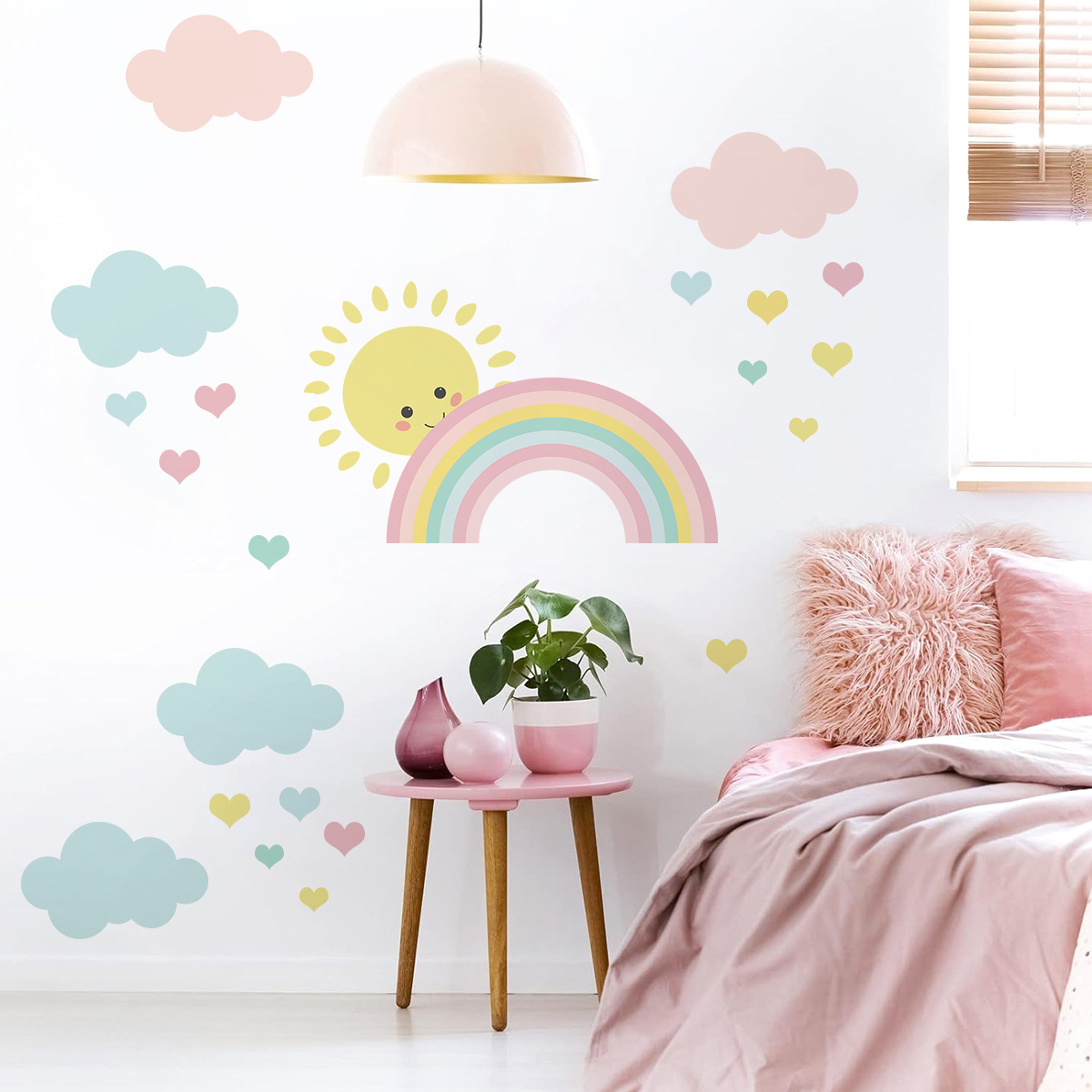 Cartoon Sun Rainbow Clouds Wal - Baby Nursery Boy 评论和价格