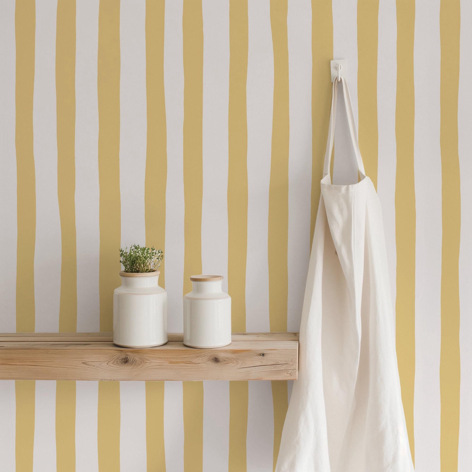 Sunshine Yellow Wobbly Stripes - Baby Nursery Peel And Stick Wallpaper 评论和价格