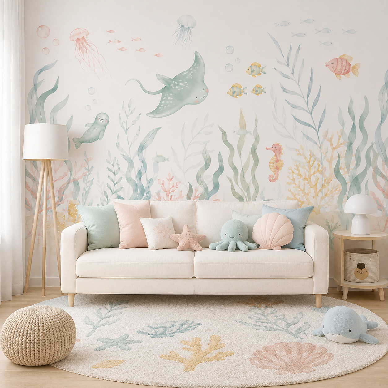 Ocean Animals Self Adhesive Wa - Baby Nursery Peel And Stick Wallpaper 评论和价格