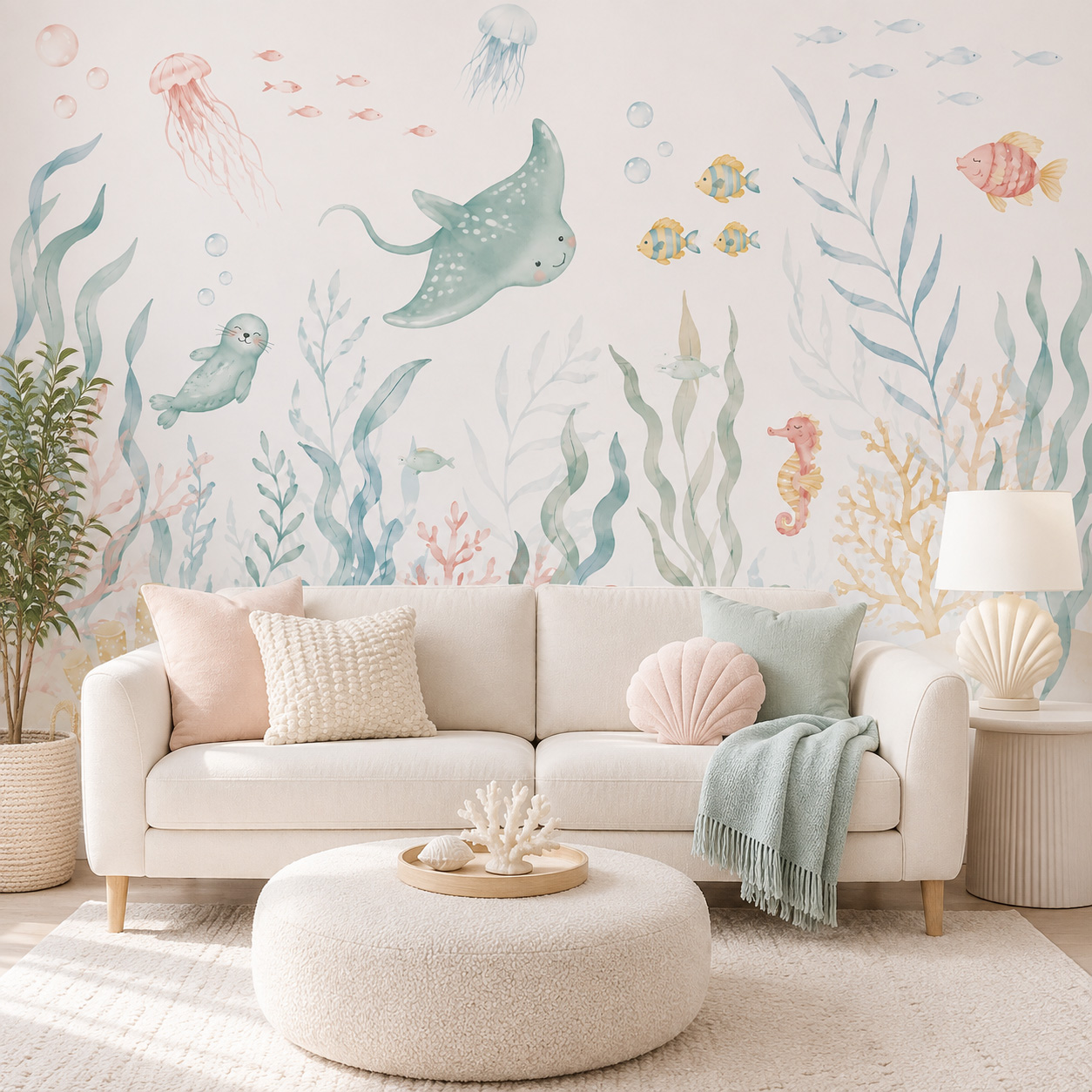 Ocean Animals Self Adhesive Wa - Baby Nursery Peel And Stick Wallpaper 评论和价格
