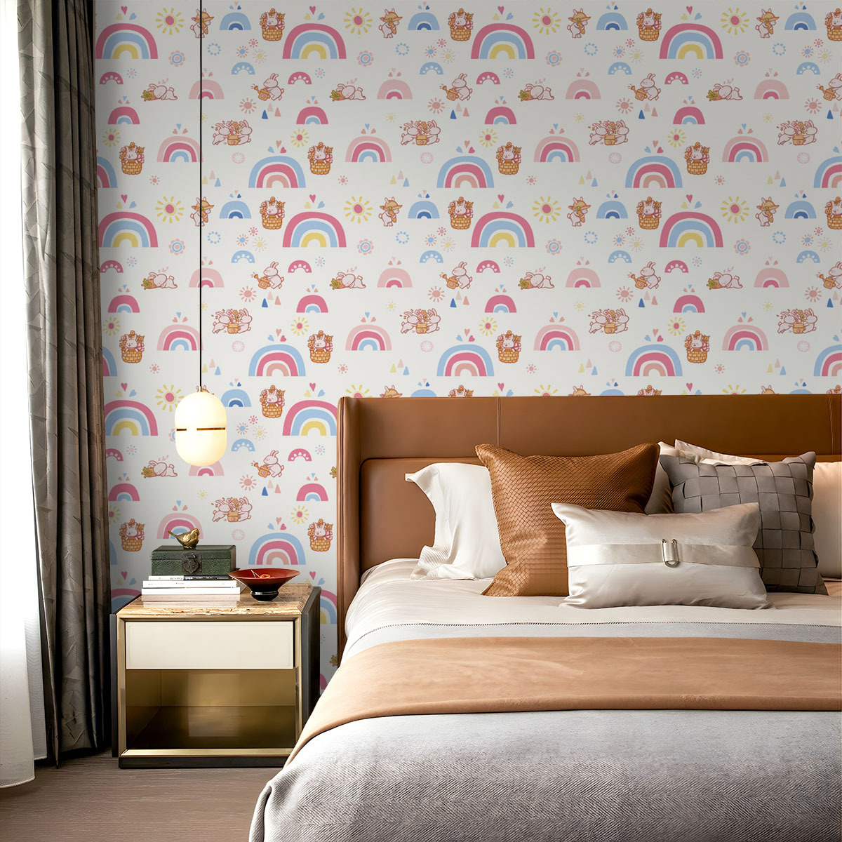 Boho Rainbow Kids Stick and Pe - Baby Nursery Peel And Stick Wallpaper 评论和价格