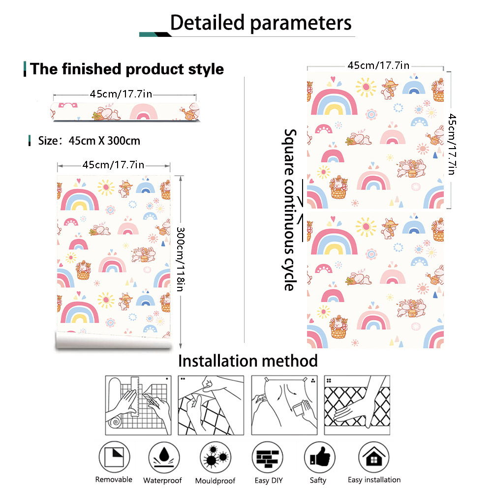 Boho Rainbow Kids Stick and Pe - Baby Nursery Peel And Stick Wallpaper 评论和价格