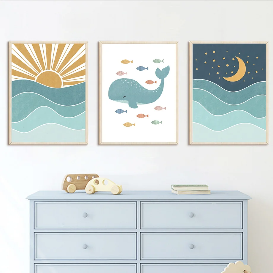 1pc frameless Fish Whale Seagu - Baby Girl Nursery Quotes 评论和价格